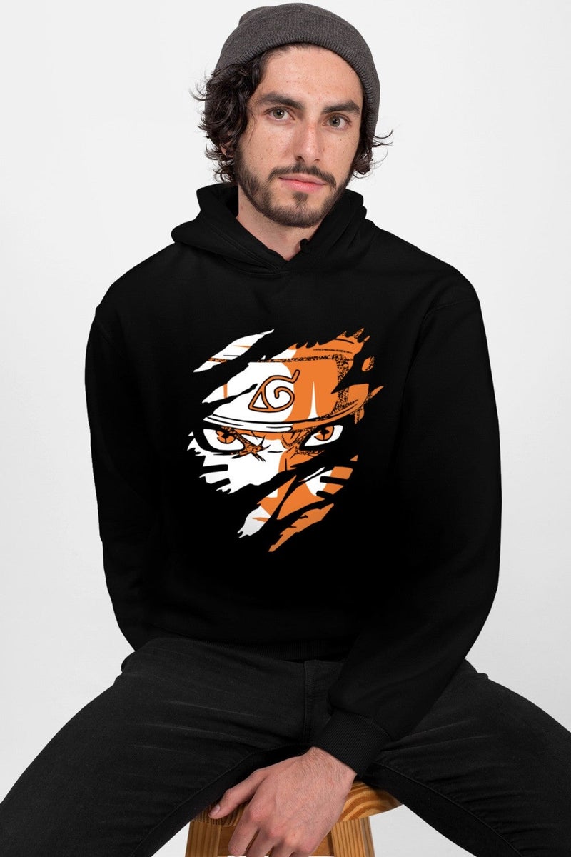 Rock&Roll Hard Naruto Black Hooded Men's Sweatshirt - Image 1
