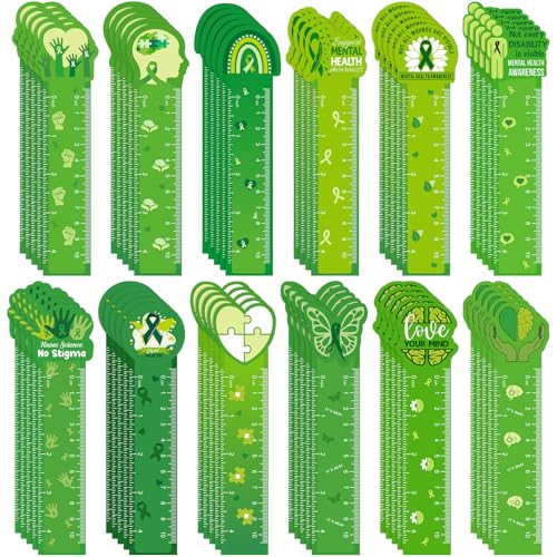 Skyygemm 120 Pcs Mental Health Awareness Bookmarks Ruler Bulk Gifts Green Positive Psychology Affirmations Therapy Inspirational Spiritual Gifts Mental Health Month Events Book Markers for Students - Image 1