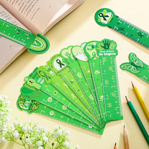 Skyygemm 120 Pcs Mental Health Awareness Bookmarks Ruler Bulk Gifts Green Positive Psychology Affirmations Therapy Inspirational Spiritual Gifts Mental Health Month Events Book Markers for Students - Image 2