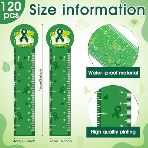 Skyygemm 120 Pcs Mental Health Awareness Bookmarks Ruler Bulk Gifts Green Positive Psychology Affirmations Therapy Inspirational Spiritual Gifts Mental Health Month Events Book Markers for Students - Image 3
