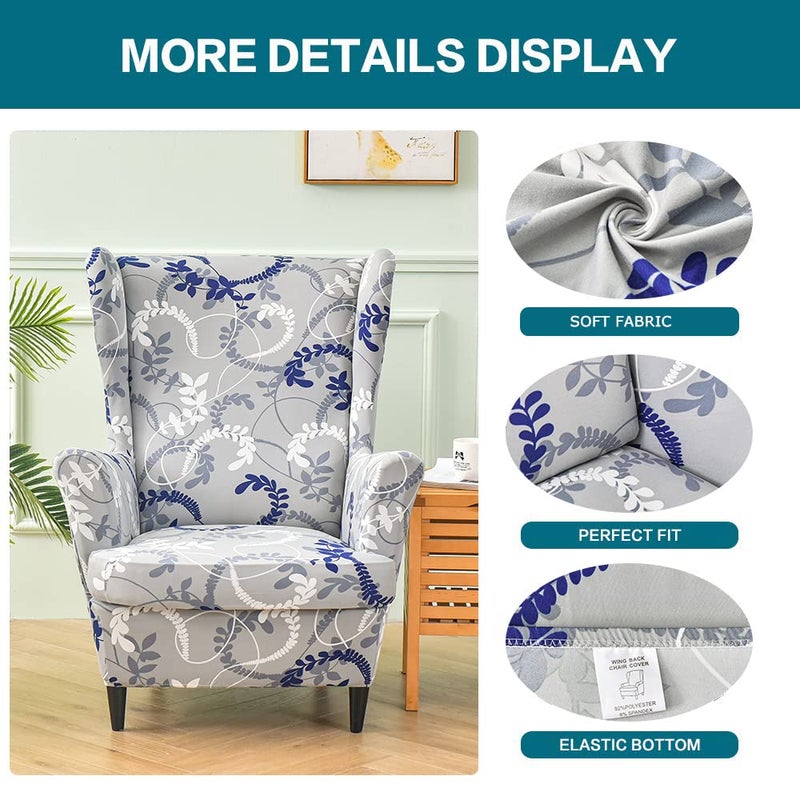 KRFOONN Wingback Chair Covers Slipcovers 2 Piece Stretch Wing Chair Covers Spandex Slipcovers Wingback Sofa Covers Armchair Covers Non-Slip Furniture Protector for Living Room Wingback Chairs, A17 - Image 3