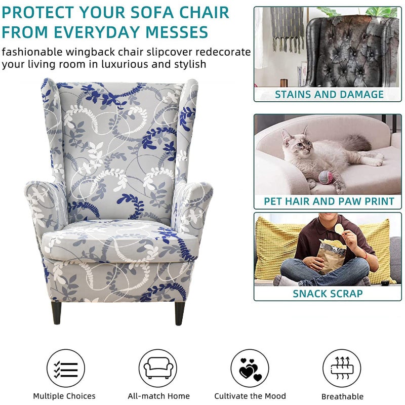 KRFOONN Wingback Chair Covers Slipcovers 2 Piece Stretch Wing Chair Covers Spandex Slipcovers Wingback Sofa Covers Armchair Covers Non-Slip Furniture Protector for Living Room Wingback Chairs, A17 - Image 5
