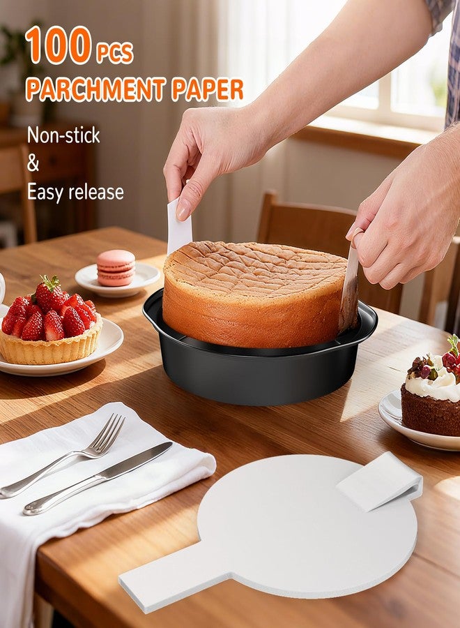 AltarreT 8 Inch Round Cake Pan with Handle, 3PCS Nonstick Cake Pans with 100 PCS Parchment Paper - Image 3