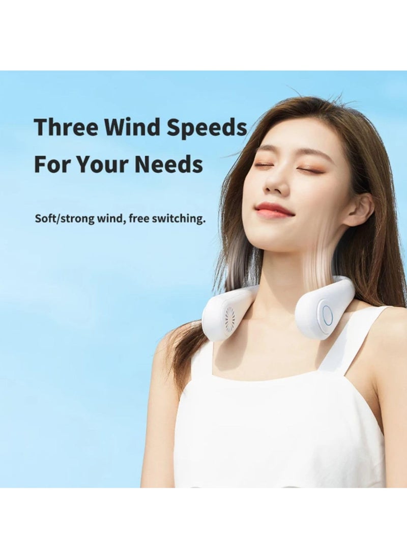 Remax Mena Portable Wearable Neck Fan, 3 Speed Settings, Bladeless Air Cooling for Outdoor Sports Running, Strong Wind Motor, USB Rechargable, 7 Hours Constant Cooling, Long Battery 4000mAh (White)  - Image 2