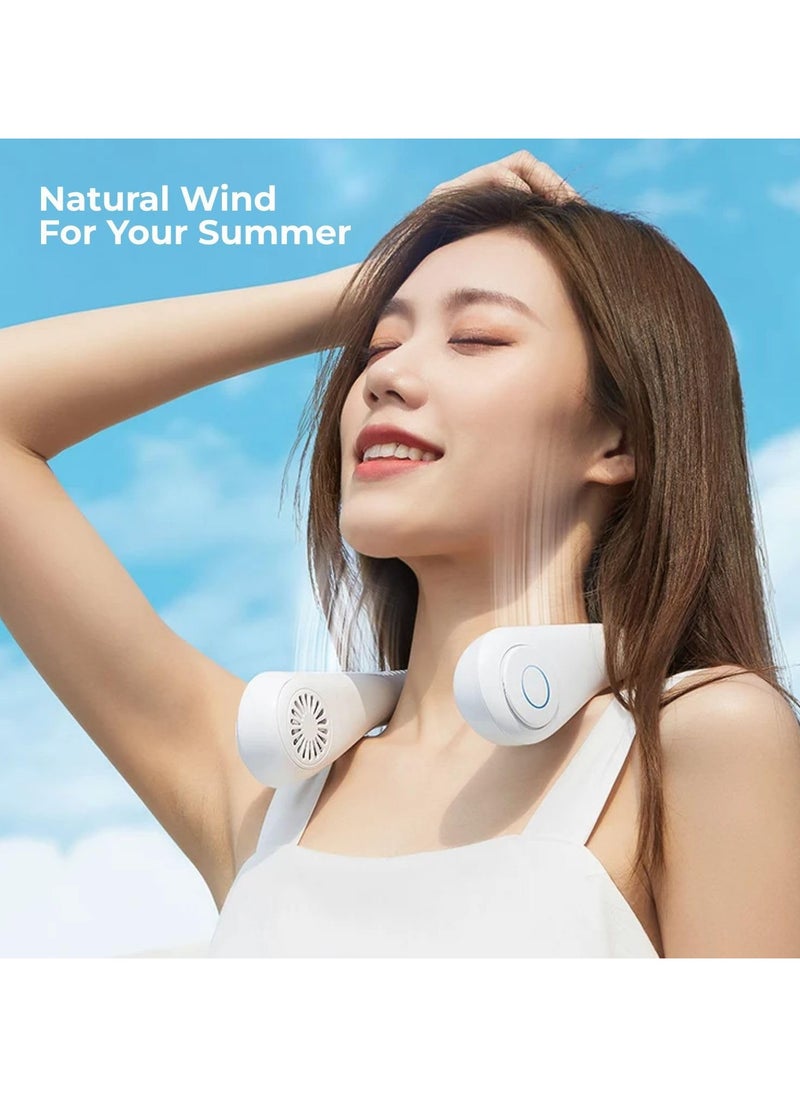 Remax Mena Portable Wearable Neck Fan, 3 Speed Settings, Bladeless Air Cooling for Outdoor Sports Running, Strong Wind Motor, USB Rechargable, 7 Hours Constant Cooling, Long Battery 4000mAh (White)  - Image 5