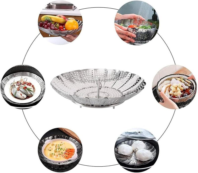 PRAMANTA Pot Pan Insert Steamer Basket Stainless Steel Folding Egg Steamer Basket Expandable Kitchen Steamer Basket for Cooking 95 Inch 1Pcs - Image 2