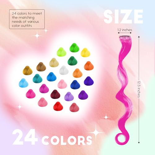 Dreamlover Hair Accessories for Girls Colored Hair Extensions for Kids Crazy Hair Day Accessories 24 Pieces - Image 3