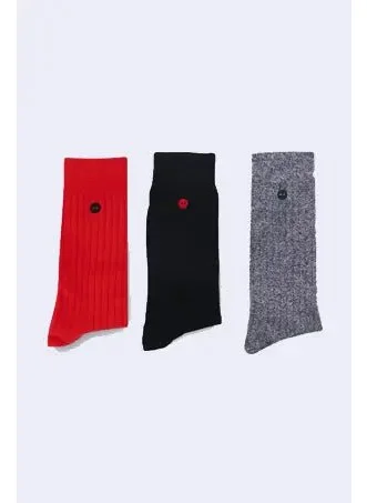 Faguo Set of 3X Socks in Cotton and Recycled Polyester - Red, Navy Blue, Grey