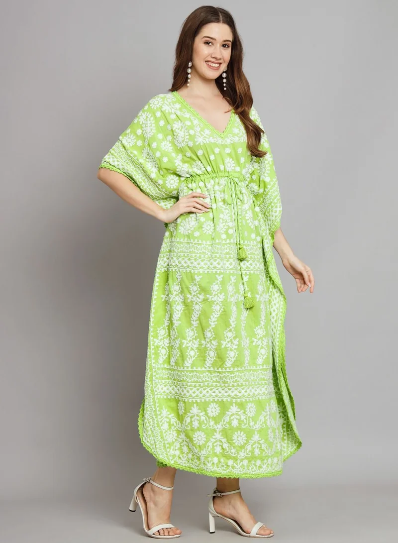 Alaya Hand Embroidered Cotton Chikan Kaftan-AL2558