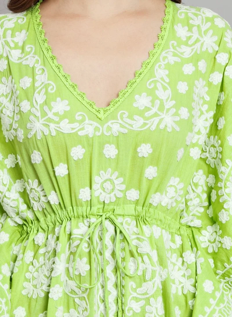 Alaya Hand Embroidered Cotton Chikan Kaftan-AL2558