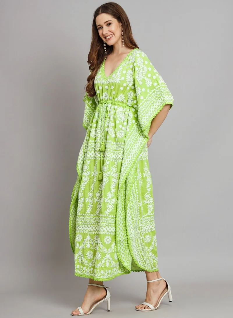 Alaya Hand Embroidered Cotton Chikan Kaftan-AL2558