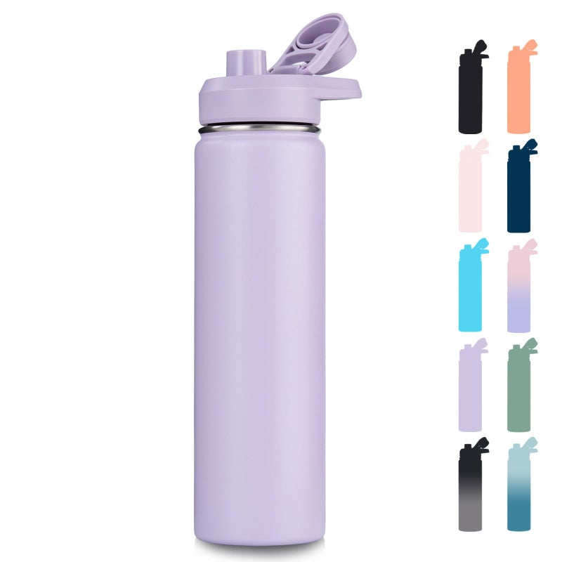 Fijinhom 24 oz Insulated Water Bottle with Handle, 304 Stainless Steel Water Bottles with Wide Mouth, Double Wall Vacuum Sports Water Bottle, BPA Free, Keep Cold and Hot, Purple - Image 1