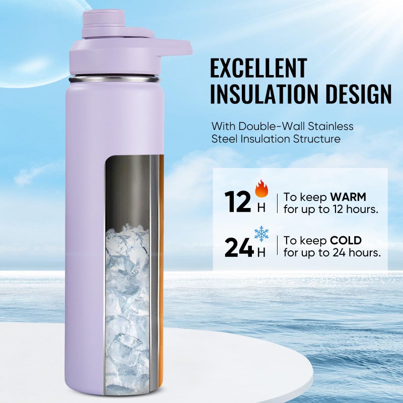 Fijinhom 24 oz Insulated Water Bottle with Handle, 304 Stainless Steel Water Bottles with Wide Mouth, Double Wall Vacuum Sports Water Bottle, BPA Free, Keep Cold and Hot, Purple - Image 3