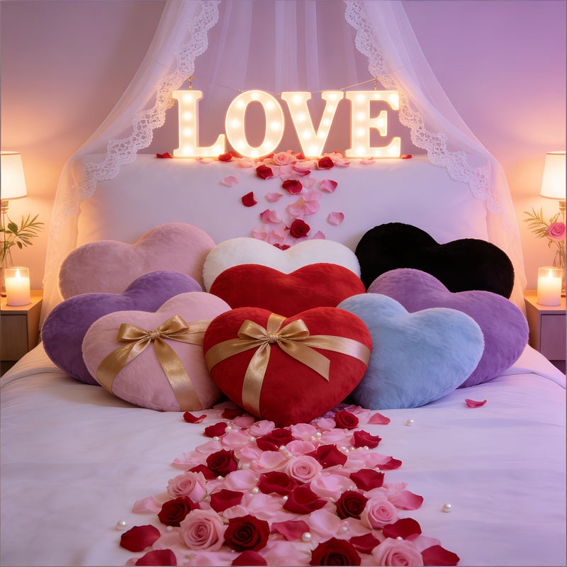 Red Heart Plush Pillow 50cm x 34cm Valentine Gift for Women Soft Machine Washable Polyester - Image 2