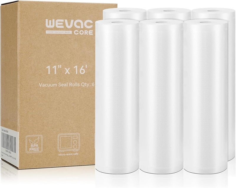 Wevac Vacuum Sealer Bags 11x16' Rolls 6 pack for Food Saver, Seal a Meal, Weston. Commercial Grade, BPA Free, Heavy Duty, Great for vac storage, Meal Prep or Sous Vide - Image 1
