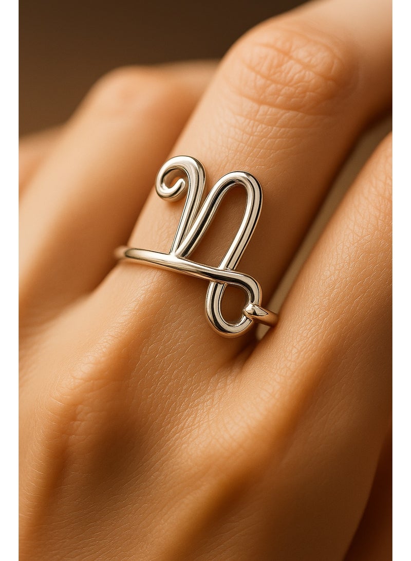 ثري دايموندز خاتم فضة برج الجدي - هدية أنيقة مطلية بالبلاتين والروديوم للنساء، مجوهرات الأبراج - Image 3