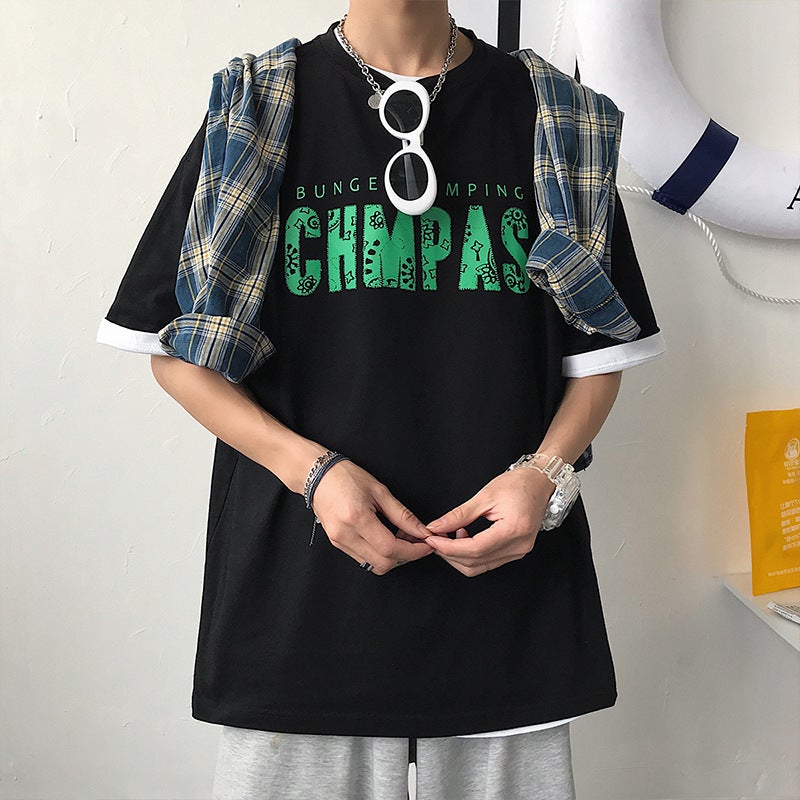 Internet celebrity short sleeve men's T-shirt summer Korean fashion fashion brand student half sleeve Harajuku style clothes T-shirt half sleeve 5 points - Image 1