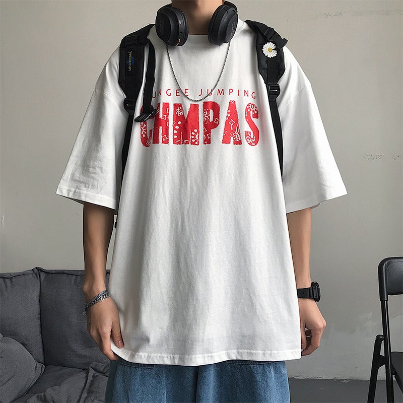Internet celebrity short sleeve men's T-shirt summer Korean fashion fashion brand student half sleeve Harajuku style clothes T-shirt half sleeve 5 points - Image 5