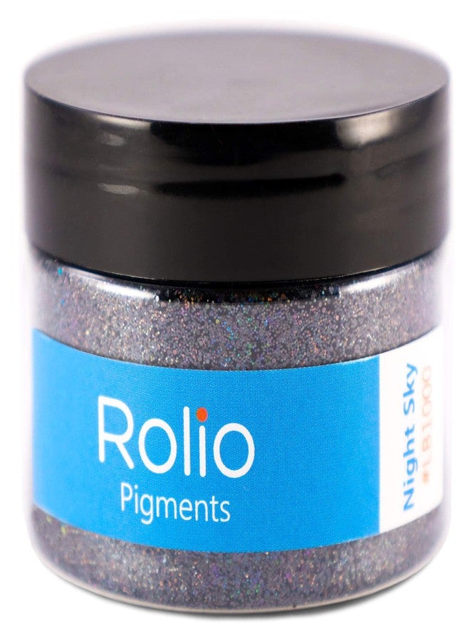 Rolio بريق روليو الهولوغرافي للأعمال اليدوية - بريق نقي من الدرجة التجميلية للراتنج، والمكياج، وفن الوجه والجسم، ومستلزمات الحرف اليدوية، وتزيين الأظافر - عبوة واحدة - 28 غرامًا - حجم من 1/128 بوصة إلى 1/64 بوصة - سماء الليل - Image 1