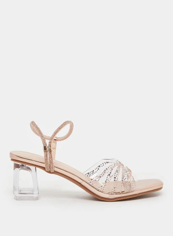 Take Two Embellished Transparent Block Heel Sandals