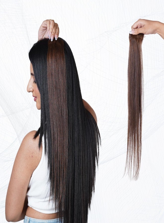 Capilus 100% Indian Natural Human Hair Clip In Color Streaks For Women, Single Clip (16 Inches, Chocolate Brown,2 Pack) - Image 1