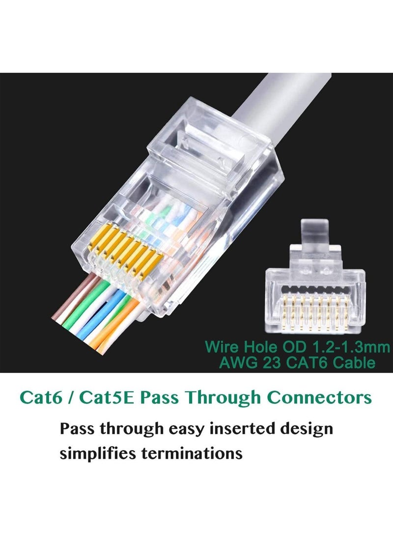 100pcs RJ45 CAT6 Pass Through Connectors Ends with Gold Plated Ethernet Network End Plug - Image 4