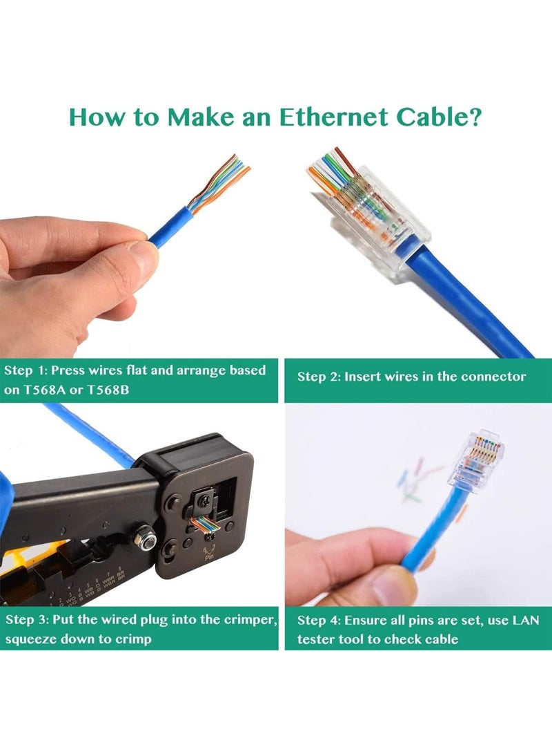 100pcs RJ45 CAT6 Pass Through Connectors Ends with Gold Plated Ethernet Network End Plug - Image 5