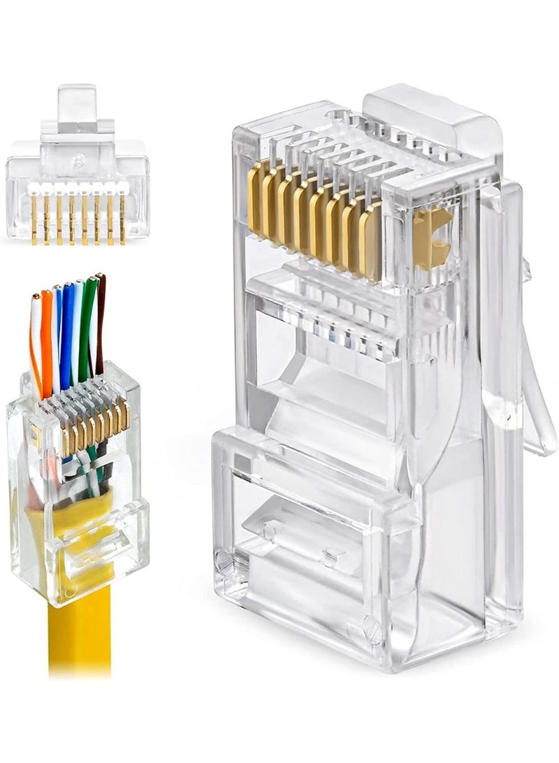 100pcs RJ45 CAT6 Pass Through Connectors Ends with Gold Plated Ethernet Network End Plug - Image 1