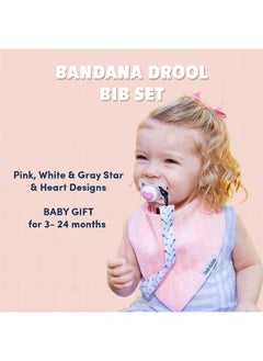 Dodo Babies Dodo Babies Baby triangular cloth bib set - 4 bibs with 2 pacifier clips, pacifier pocket, gift bag - soft, absorbent cotton with polyester backing - for girls 3-24 months  - Image 2