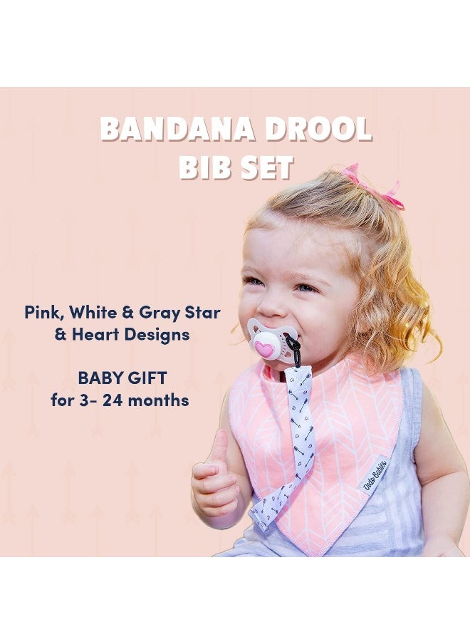 Dodo Babies - Dodo Babies Baby triangular cloth bib set - 4 bibs with 2 pacifier clips, pacifier pocket, gift bag - soft, absorbent cotton with polyester backing - for girls 3-24 months - Image 1