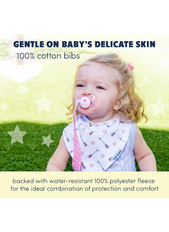 Dodo Babies - Dodo Babies Baby triangular cloth bib set - 4 bibs with 2 pacifier clips, pacifier pocket, gift bag - soft, absorbent cotton with polyester backing - for girls 3-24 months - Image 1