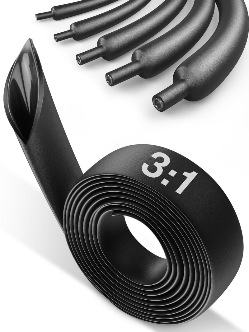 Eventronic 5/16" Heat Shrink Tubing-3:1 Ratio Adhesive Lined-Marine Grade Heat Shrink Tube-Wire Waterproof Industrial Large Heat Shrink Tubing-Black-20FT - Image 1