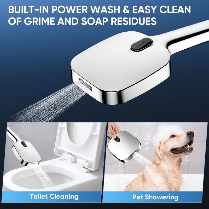 ENRUNEST High Pressure Shower Head with Handheld,8 Modes,Heat-Resistant Premium ABS Material,Anti-clog Nozzles,Built-in Power Wash to Clean Tub,Tile & Pets,59â€³ SUS 304 Hose & Thickened Bracket,Silver - Image 4