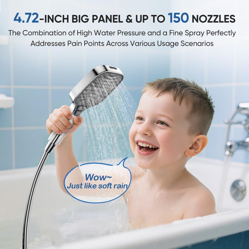 ENRUNEST High Pressure Shower Head with Handheld,8 Modes,Heat-Resistant Premium ABS Material,Anti-clog Nozzles,Built-in Power Wash to Clean Tub,Tile & Pets,59â€³ SUS 304 Hose & Thickened Bracket,Silver - Image 5