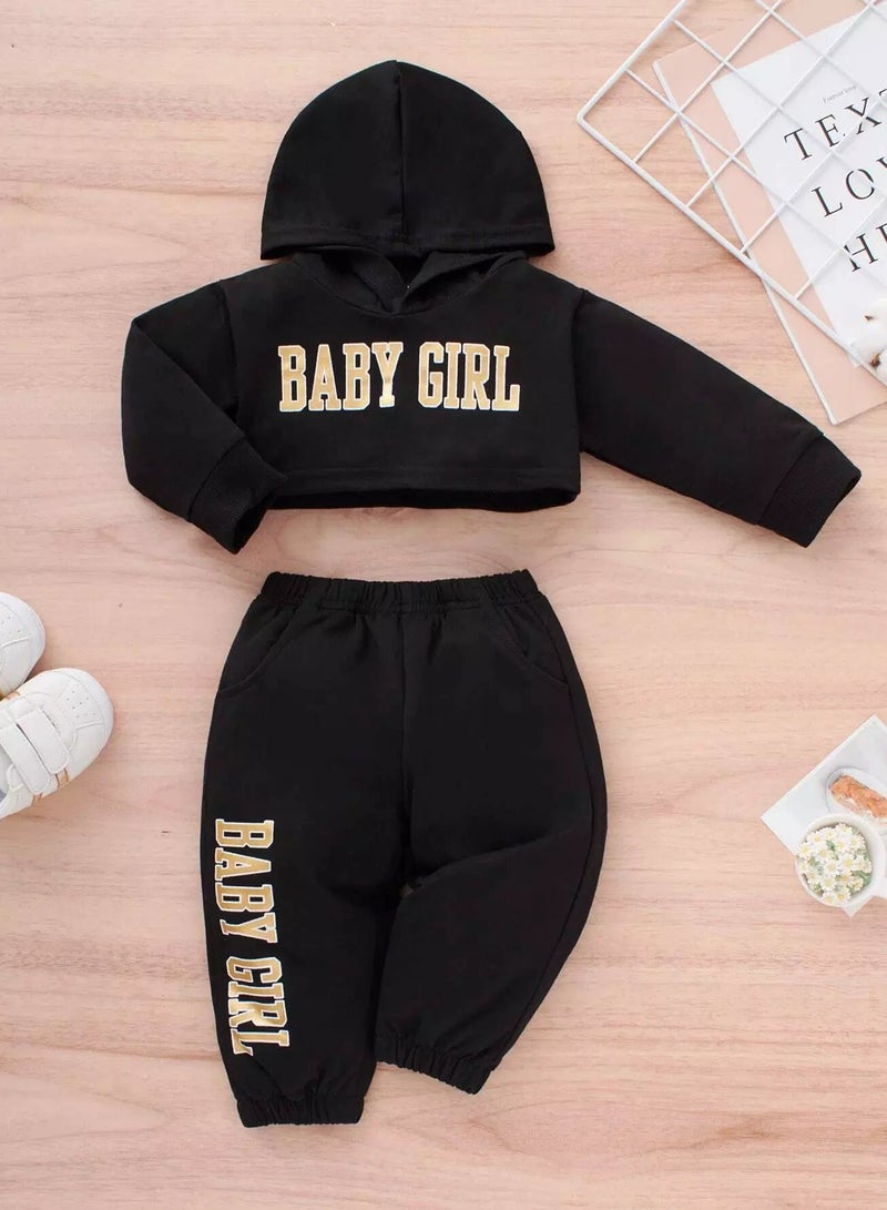 Baby Girl Letter Graphic Hoodie With Joggers  - Image 1