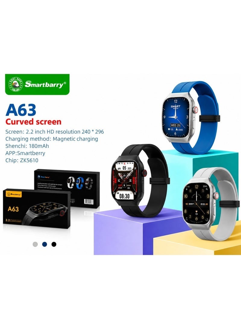 Smartberry A63 Curved Screen Smart Watch, 2.2 Inch HD Full Touch Display, Bluetooth Calling, Heart Rate & Sleep Monitor, Multi-Sport Modes, Blue, for Android iOS - Image 4
