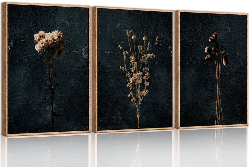 Ausril Moody Dark Orange Floral Framed Canvas Wall Art Set Minimalist Wildflower Wall Decor Black Flower Botanical Wall Painting Modern Art Print for Living Room Bedroom Office 16x24x3 - Image 2