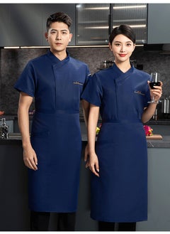 NIBEMINENT Hotel High-End Chef Uniform Short Sleeve Spring and Summer Denim Cotton Thin Breathable Chef Western Restaurant Kitchen Work  - Image 1