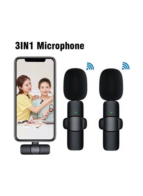 Wireless Collar Microphone Dual Lapel Lavalier Mic for Noise Reduction Vlogging Interview Live Streaming YouTube Video Broadcast With 2 Mic Receiver for iPhone and Android