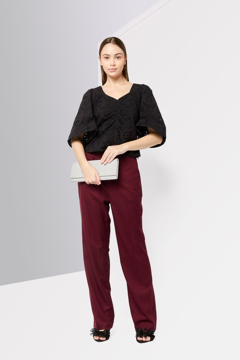 Scotch & Soda Women V-Neck Bell Sleeves Eyelet Top, Black - Image 2