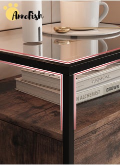 AnneFish 50*40*60cm Nightstand Side Table Tempered Glass Top Sofa Coffee End Storage Cabinet with Metal Frame Storage Shelf and 2 Drawers for Living Room and Bedroom  - Image 4