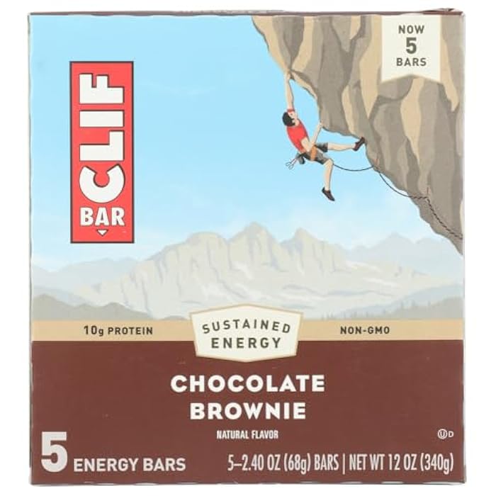 CLIF BAR - Chocolate Brownie Flavor - Made with Organic Oats - 10g Protein - Non-GMO - Plant Based - Energy Bars - 2.4 oz. (5 Pack)