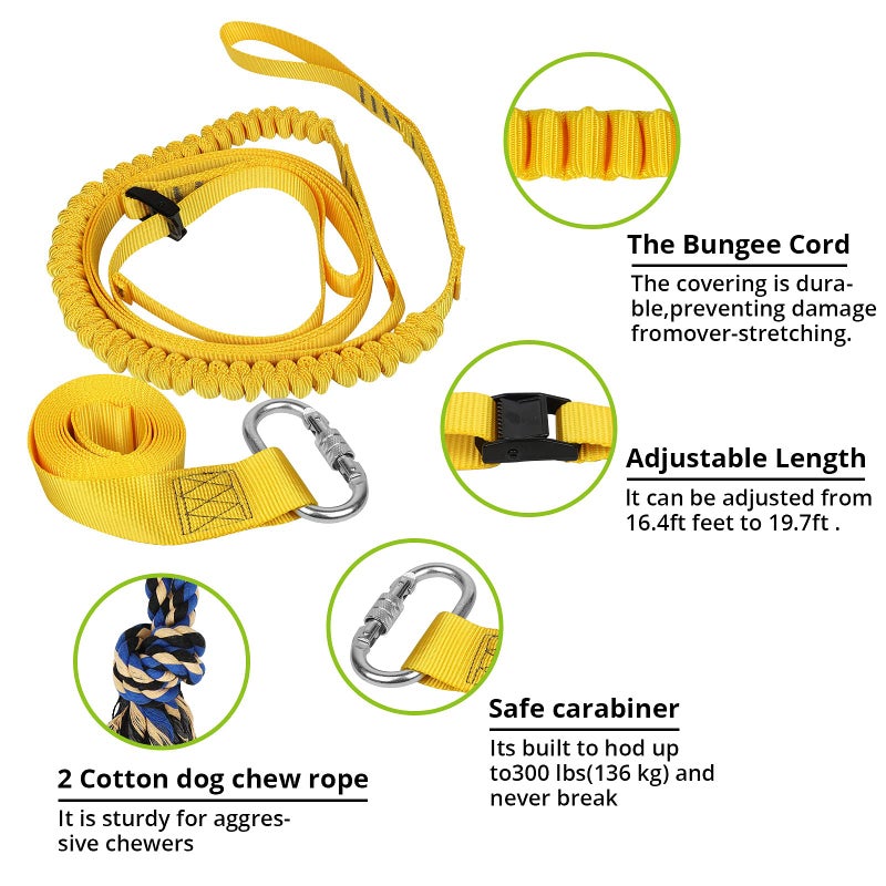 HOKINETY Dog Hanging Bungee Tug Toy: Interactive Tether Tug-of-War for Pitbull Small to Large Dogs to Exercise and Fun Solo Play - Durable Retractable Tugger Dog Rope Toy with 2 Chew Rope Toys - Image 3