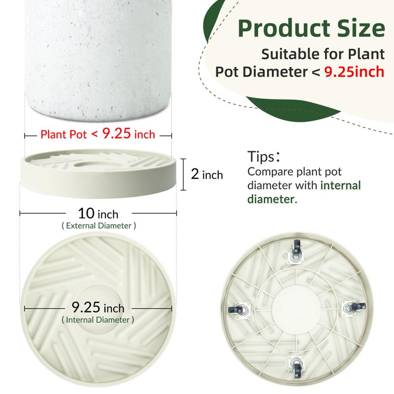 REDHUGO 2PCS Round Plant Caddy with Hidden Wheels, Heavy Duty Rolling Plant Stand Caddy with Wheels, Pot Base for Indoor Outdoor, Beige, 10 inches - Image 2