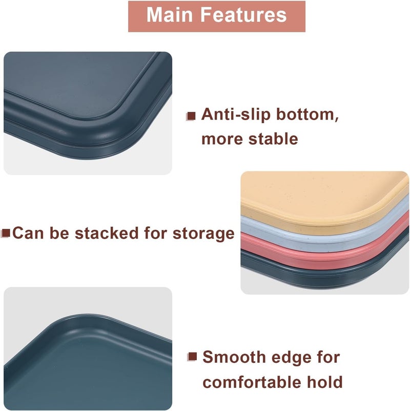 Clovis Fast Food Serving Tray - Wheat Straw Cafeteria Tray, Colorful Restaurant Trays, Rectangular Dinner Serving Platter for Party, Home, School, Restaurant, Fruits Dishes (Orange, 25CM, Set of 4) - Image 3