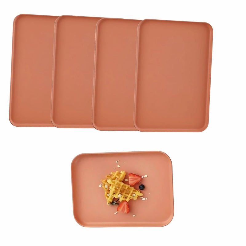 Clovis Fast Food Serving Tray - Wheat Straw Cafeteria Tray, Colorful Restaurant Trays, Rectangular Dinner Serving Platter for Party, Home, School, Restaurant, Fruits Dishes (Orange, 25CM, Set of 4) - Image 1