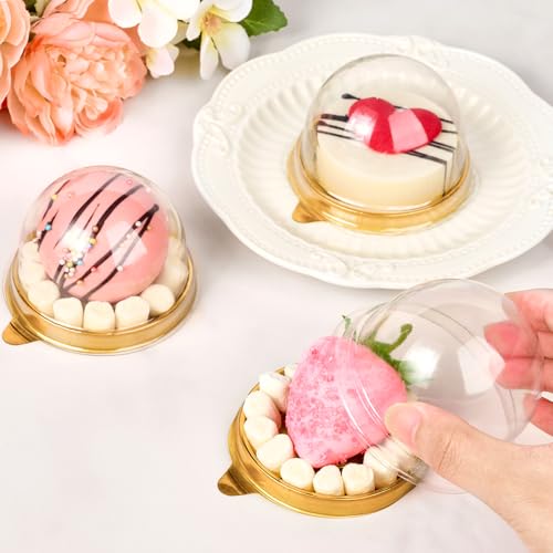 TOFLEN 100Pcs Mini Cake Containers with Clear Dome Lids for Mini Desserts Cupcake, Cheesecake, Cocoa Bomb, Strawberry, Mooncake - Image 5