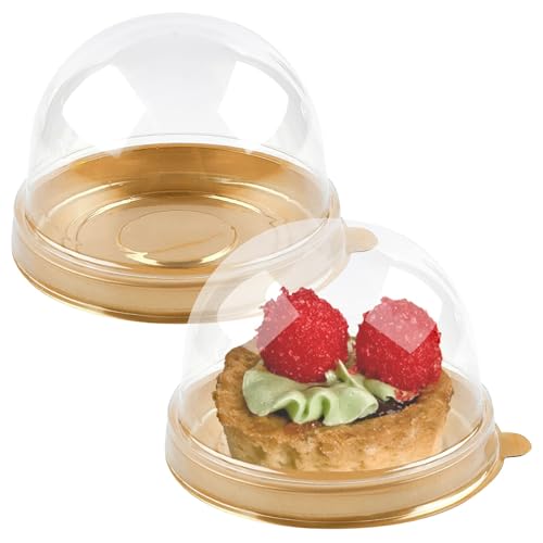 TOFLEN 100Pcs Mini Cake Containers with Clear Dome Lids for Mini Desserts Cupcake, Cheesecake, Cocoa Bomb, Strawberry, Mooncake - Image 1
