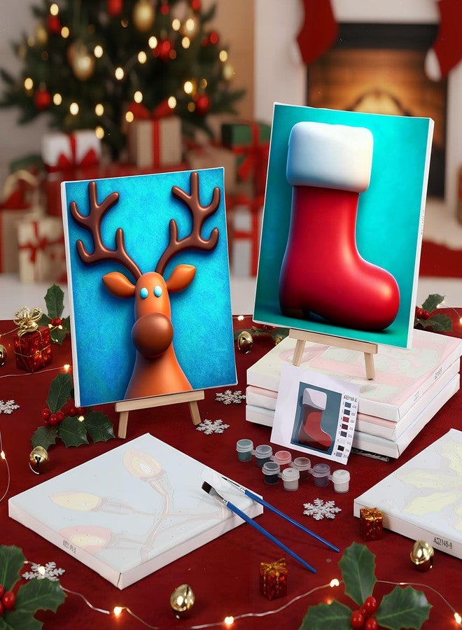 Nezyo 12 Sets Christmas Paint by Numbers Kit with Frame for Adult Beginners, Paint by Number DIY Acrylic Painting Canvas for Painting Party, Classroom Activity Birthday Gift, 8 x 8 Inch - Image 5