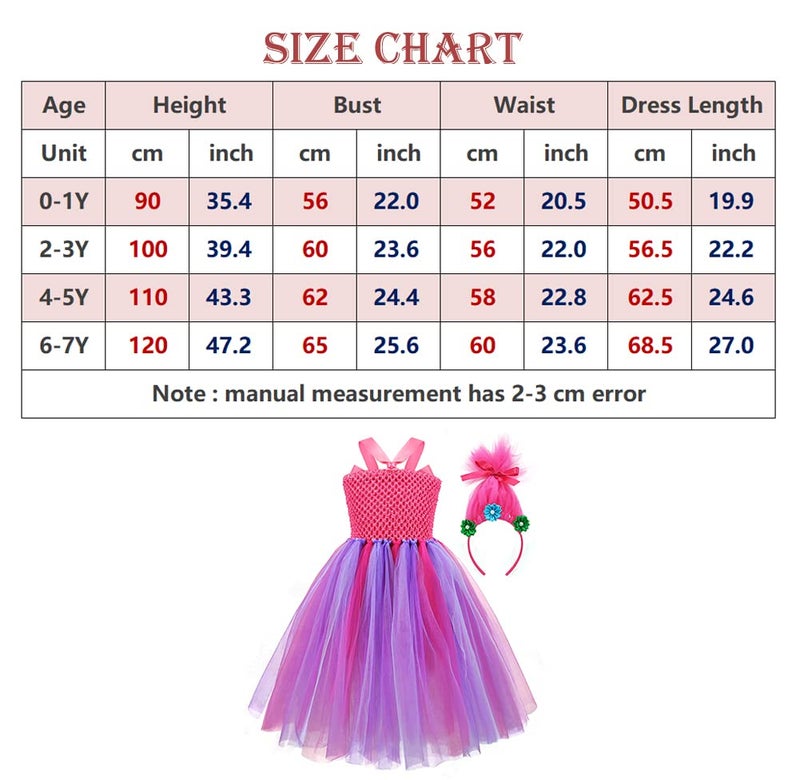 TYHTYM Trolls Costumes Little Girls Princess Poppy Cosplay Birthday Halloween Toddler Kids Baby Tutu Dresses with Headband Rose Red - Image 3